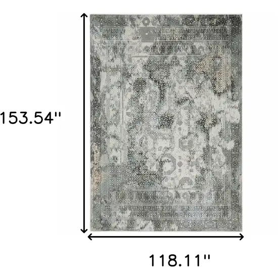 Ivory Grey Charcoal Blue And Rust Oriental Power Loom Stain Resistant Area Rug Photo 6