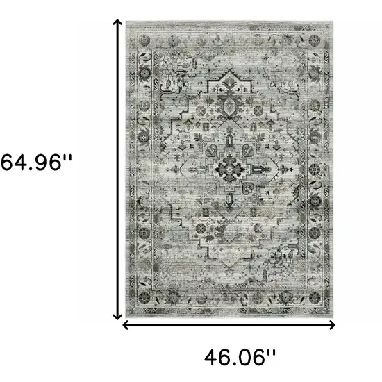 Ivory Grey Charcoal Blue And Taupe Oriental Power Loom Stain Resistant Area Rug Photo 4