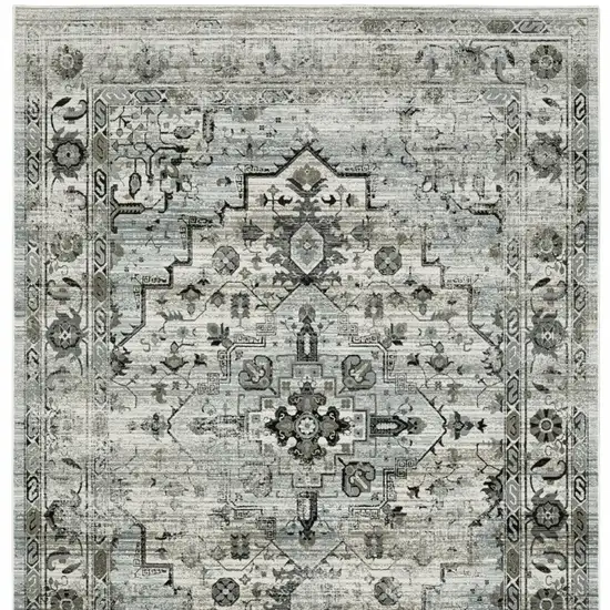 Ivory Grey Charcoal Blue And Taupe Oriental Power Loom Stain Resistant Area Rug Photo 4