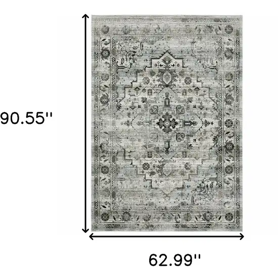 Ivory Grey Charcoal Blue And Taupe Oriental Power Loom Stain Resistant Area Rug Photo 6