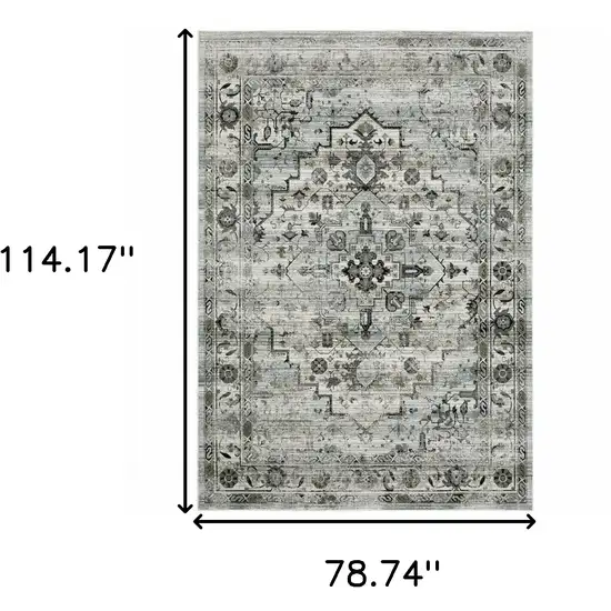 Ivory Grey Charcoal Blue And Taupe Oriental Power Loom Stain Resistant Area Rug Photo 4