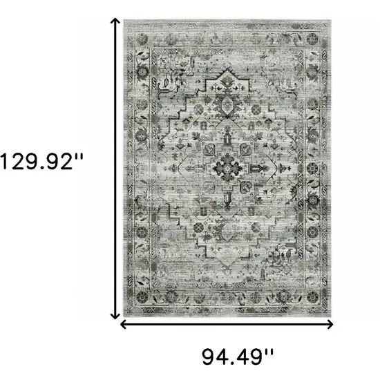 Ivory Grey Charcoal Blue And Taupe Oriental Power Loom Stain Resistant Area Rug Photo 4