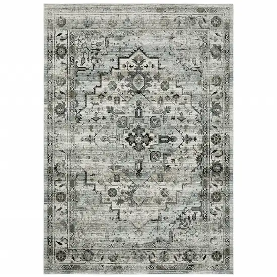 Ivory Grey Charcoal Blue And Taupe Oriental Power Loom Stain Resistant Area Rug Photo 1