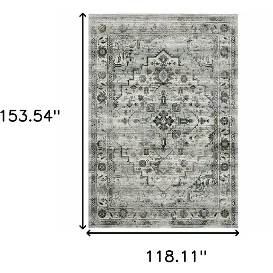 Ivory Grey Charcoal Blue And Taupe Oriental Power Loom Stain Resistant Area Rug Photo 4