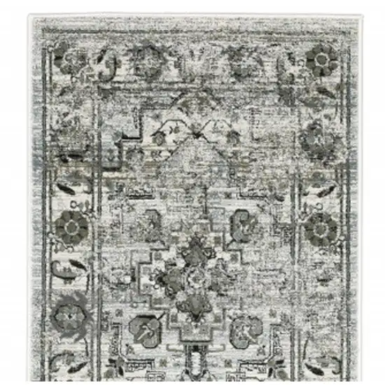 2' X 8' Ivory Grey Charcoal Blue And Taupe Oriental Power Loom Stain Resistant Runner Rug Photo 4