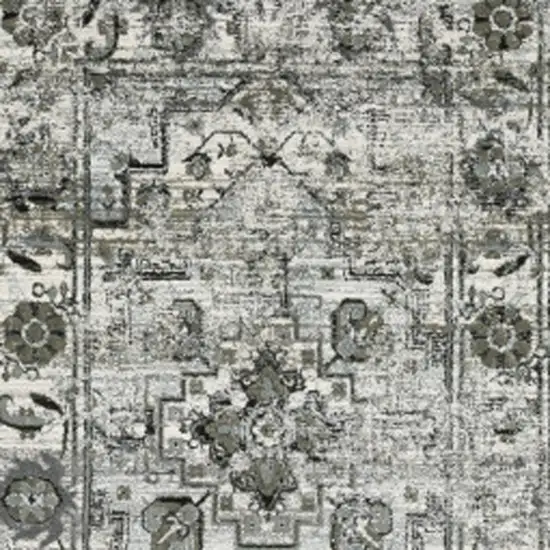 2' X 8' Ivory Grey Charcoal Blue And Taupe Oriental Power Loom Stain Resistant Runner Rug Photo 3