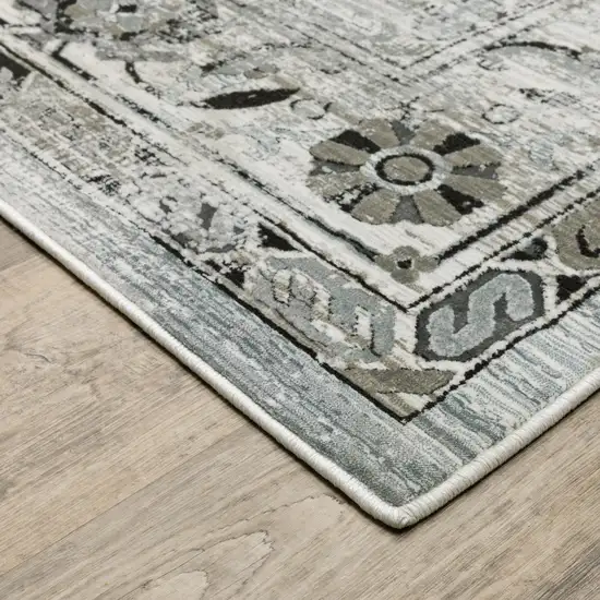 Ivory Grey Charcoal Blue And Taupe Oriental Power Loom Stain Resistant Runner Rug Photo 3