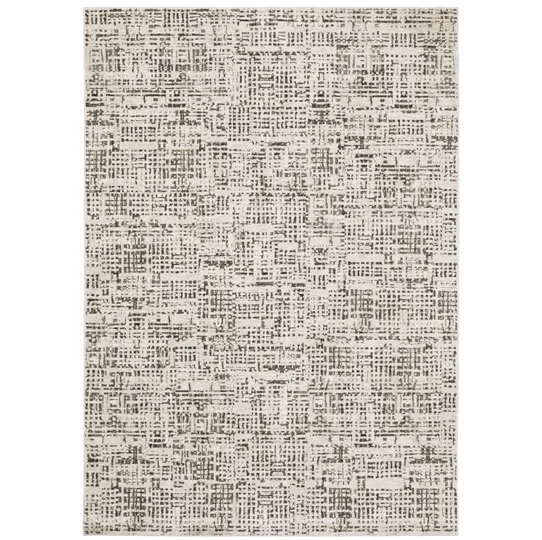 Ivory Grey Charcoal Brown And Beige Abstract Power Loom Stain Resistant Area Rug Photo 1