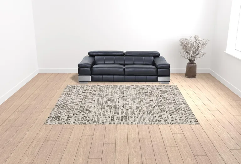 Ivory Grey Charcoal Brown And Beige Abstract Power Loom Stain Resistant Area Rug Photo 2