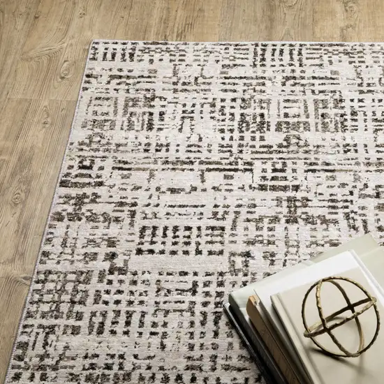 Ivory Grey Charcoal Brown And Beige Abstract Power Loom Stain Resistant Runner Rug Photo 7