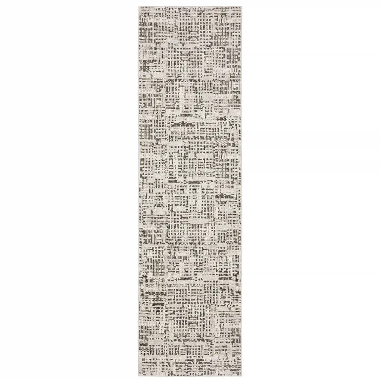 Ivory Grey Charcoal Brown And Beige Abstract Power Loom Stain Resistant Runner Rug Photo 1