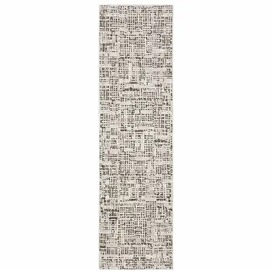 Ivory Grey Charcoal Brown And Beige Abstract Power Loom Stain Resistant Runner Rug Photo 1