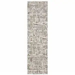 Photo of Ivory Grey Charcoal Brown And Beige Abstract Power Loom Stain Resistant Runner Rug