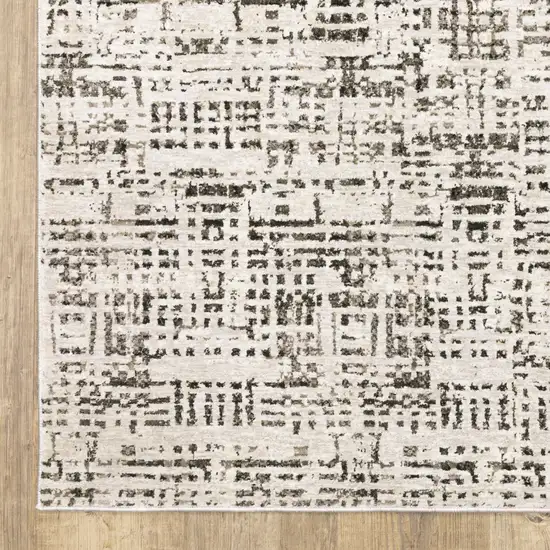 Ivory Grey Charcoal Brown And Beige Abstract Power Loom Stain Resistant Runner Rug Photo 5