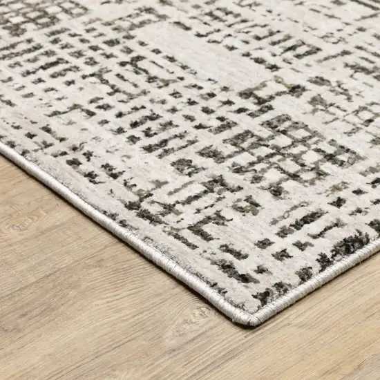 Ivory Grey Charcoal Brown And Beige Abstract Power Loom Stain Resistant Runner Rug Photo 6