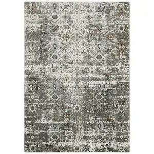 Photo of Ivory Grey Charcoal Rust Gold And Brown Oriental Power Loom Stain Resistant Area Rug