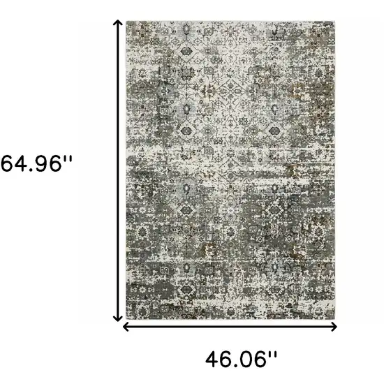 Ivory Grey Charcoal Rust Gold And Brown Oriental Power Loom Stain Resistant Area Rug Photo 4