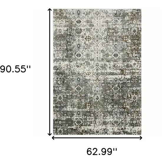 Ivory Grey Charcoal Rust Gold And Brown Oriental Power Loom Stain Resistant Area Rug Photo 4