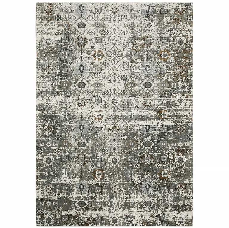 Ivory Grey Charcoal Rust Gold And Brown Oriental Power Loom Stain Resistant Area Rug Photo 1