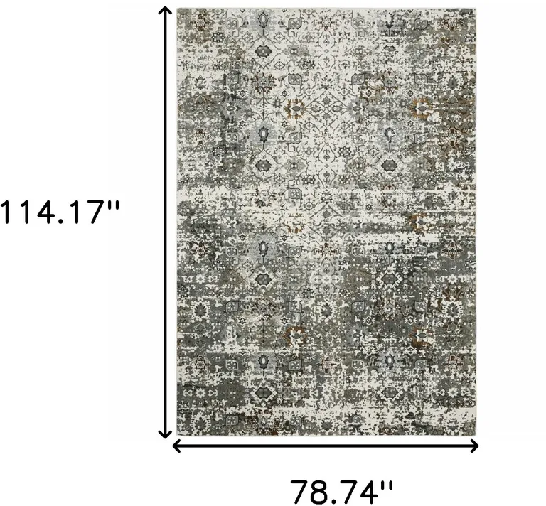 Ivory Grey Charcoal Rust Gold And Brown Oriental Power Loom Stain Resistant Area Rug Photo 4