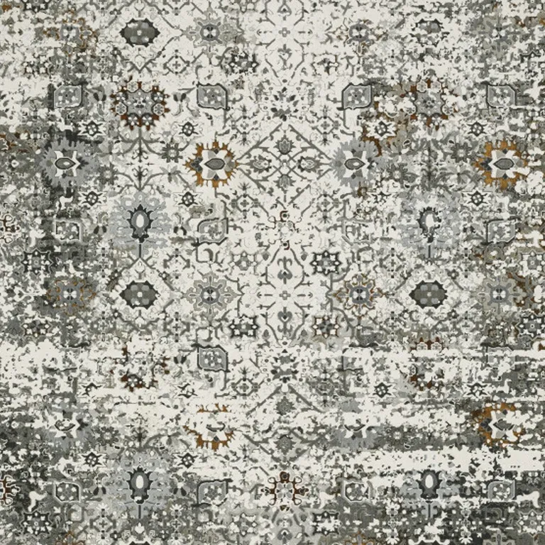 Ivory Grey Charcoal Rust Gold And Brown Oriental Power Loom Stain Resistant Area Rug Photo 4