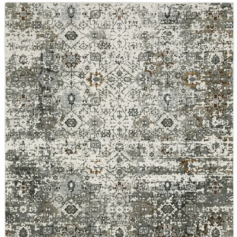 Ivory Grey Charcoal Rust Gold And Brown Oriental Power Loom Stain Resistant Area Rug Photo 5