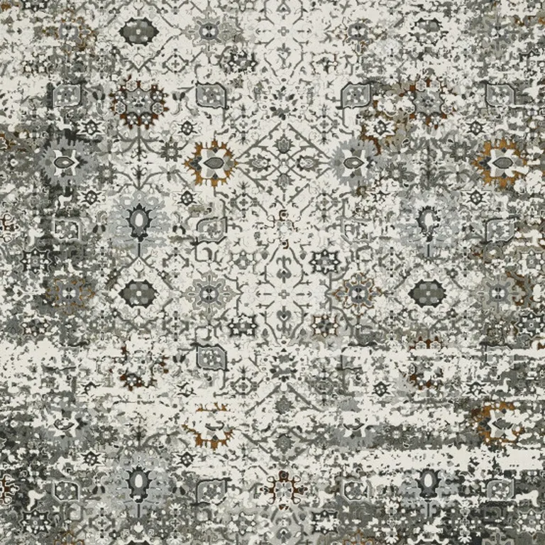 Ivory Grey Charcoal Rust Gold And Brown Oriental Power Loom Stain Resistant Area Rug Photo 4