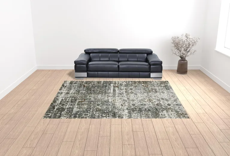 Ivory Grey Charcoal Rust Gold And Brown Oriental Power Loom Stain Resistant Area Rug Photo 2