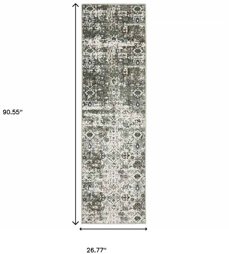 Ivory Grey Charcoal Rust Gold And Brown Oriental Power Loom Stain Resistant Runner Rug Photo 4