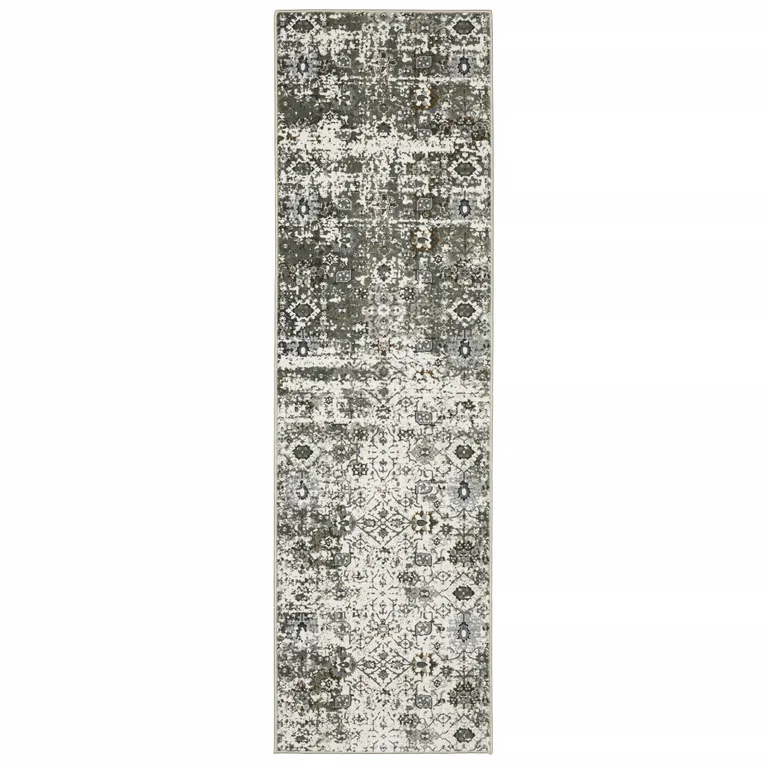 Ivory Grey Charcoal Rust Gold And Brown Oriental Power Loom Stain Resistant Runner Rug Photo 1