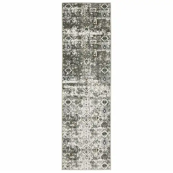 Ivory Grey Charcoal Rust Gold And Brown Oriental Power Loom Stain Resistant Runner Rug Photo 1