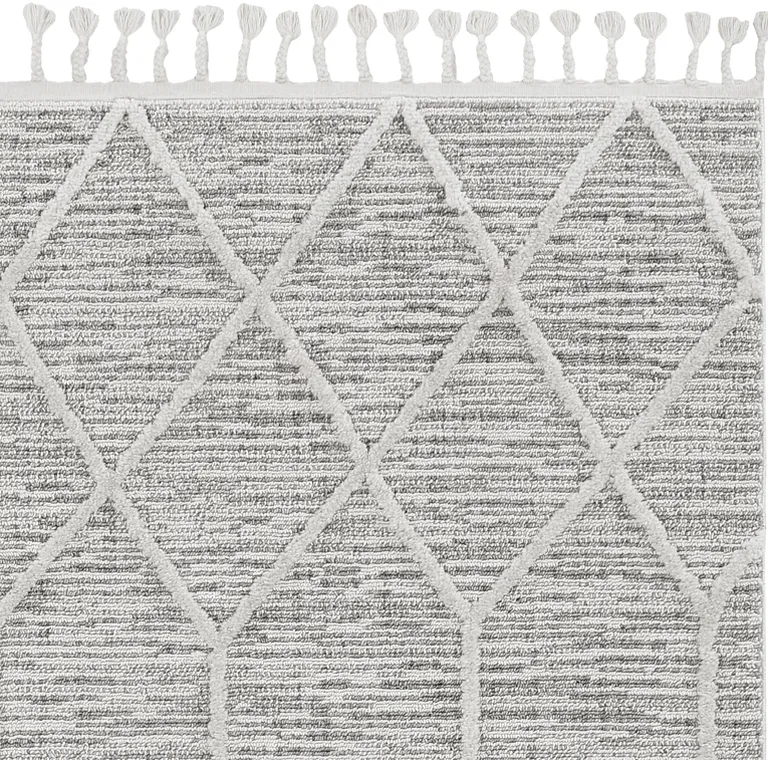 Ivory Grey Diamonds Area Rug with Fringe Photo 1