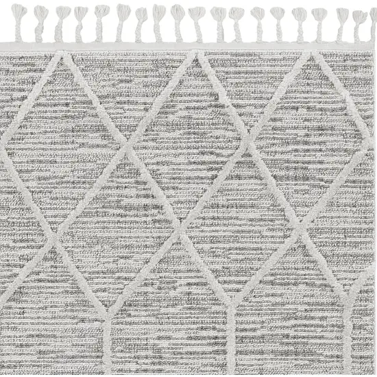 Ivory Grey Diamonds Area Rug with Fringe Photo 1