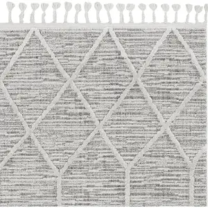 Photo of Ivory Grey Diamonds Area Rug with Fringe