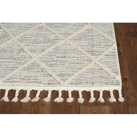 Ivory Grey Diamonds Area Rug with Fringe Photo 2