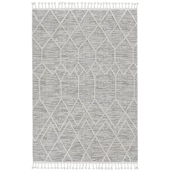 Ivory Grey Diamonds Area Rug with Fringe Photo 3