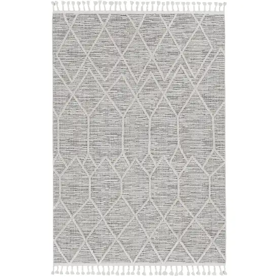 Ivory Grey Diamonds Area Rug With Fringe Photo 2