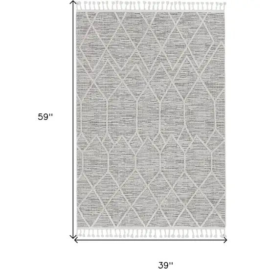 Ivory Grey Diamonds Area Rug With Fringe Photo 3