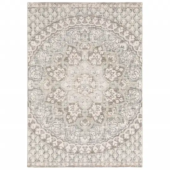 Ivory Grey Distresed Oversize Medallion Indoor Area Rug Photo 1