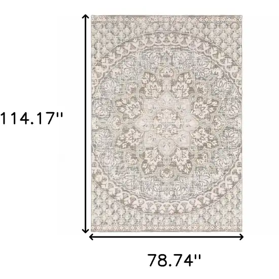 Ivory Grey Distresed Oversize Medallion Indoor Area Rug Photo 6