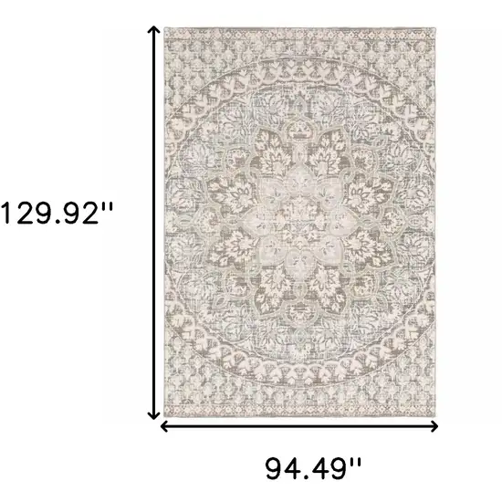 Ivory Grey Distresed Oversize Medallion Indoor Area Rug Photo 6