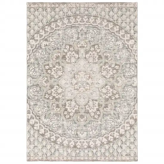 Ivory Grey Distresed Oversize Medallion Indoor Area Rug Photo 5