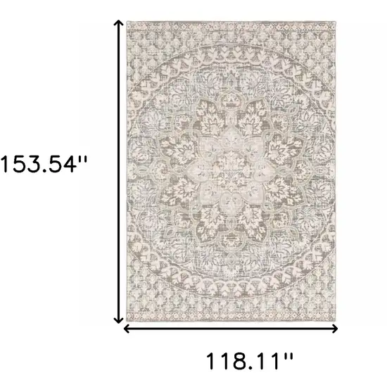 Ivory Grey Distresed Oversize Medallion Indoor Area Rug Photo 6