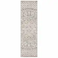 Photo of Ivory Grey Distressed Oversize Medallion Indoor Runner Rug