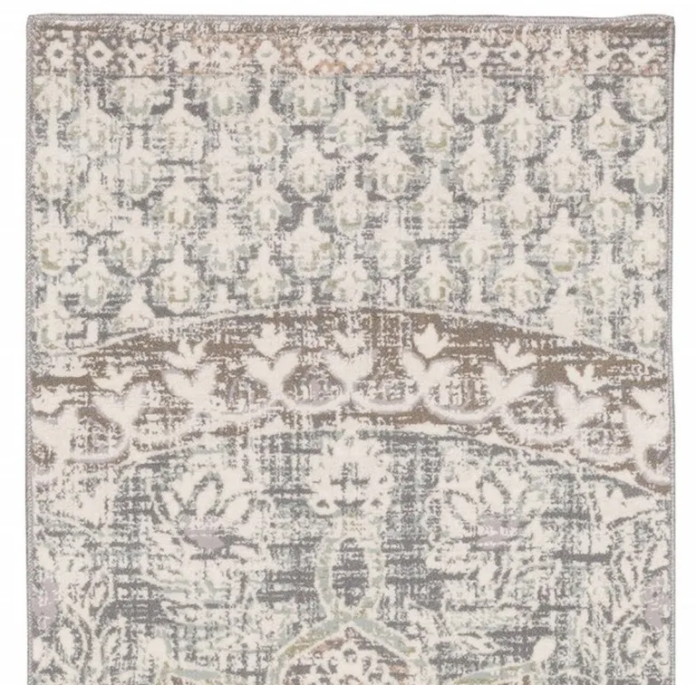 Ivory Grey Distressed Oversize Medallion Indoor Runner Rug Photo 5