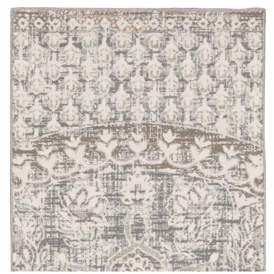 Ivory Grey Distressed Oversize Medallion Indoor Runner Rug Photo 5