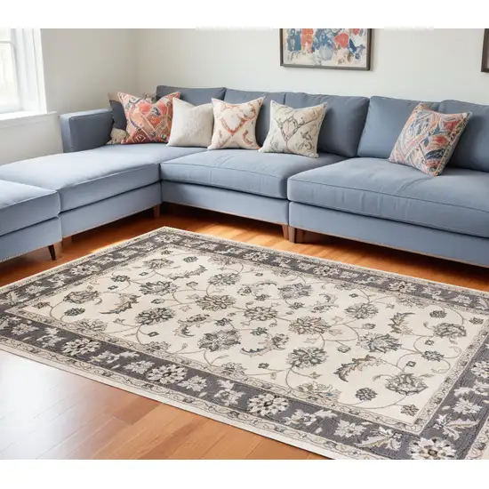 Ivory Grey Floral Indoor Area Rug Photo 1