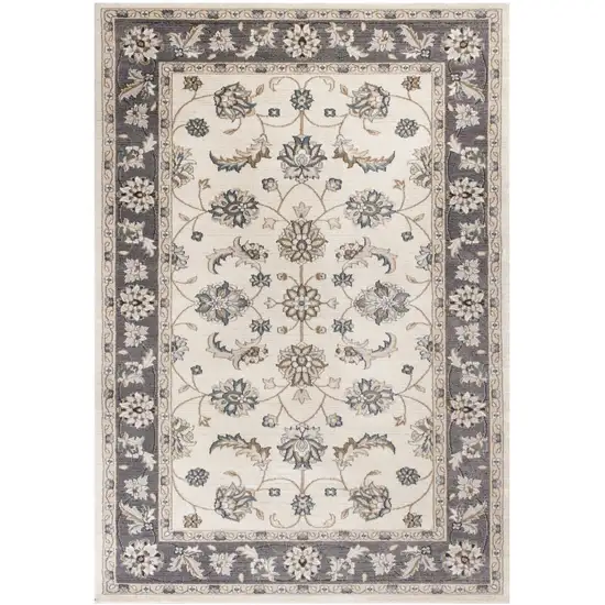 Ivory Grey Floral Indoor Area Rug Photo 2