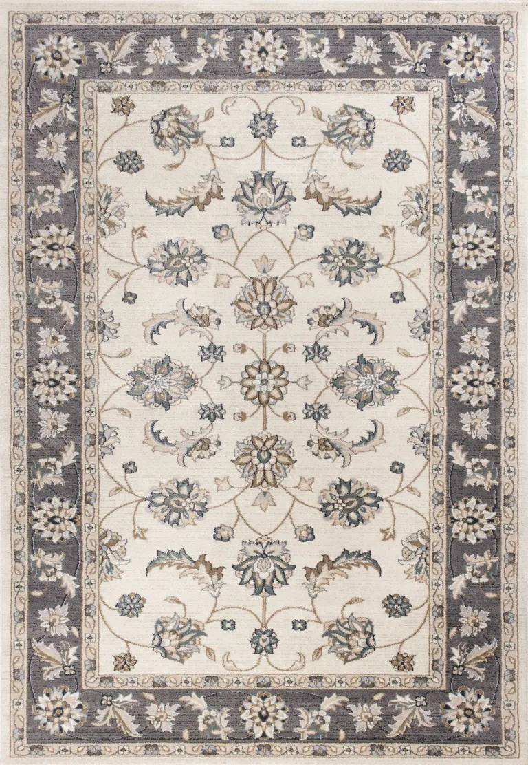 Ivory Grey Floral Indoor Area Rug Photo 1