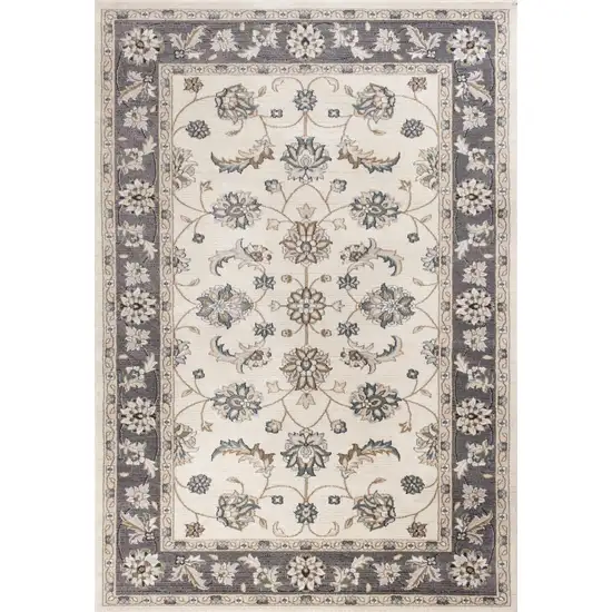 Ivory Grey Floral Indoor Area Rug Photo 1